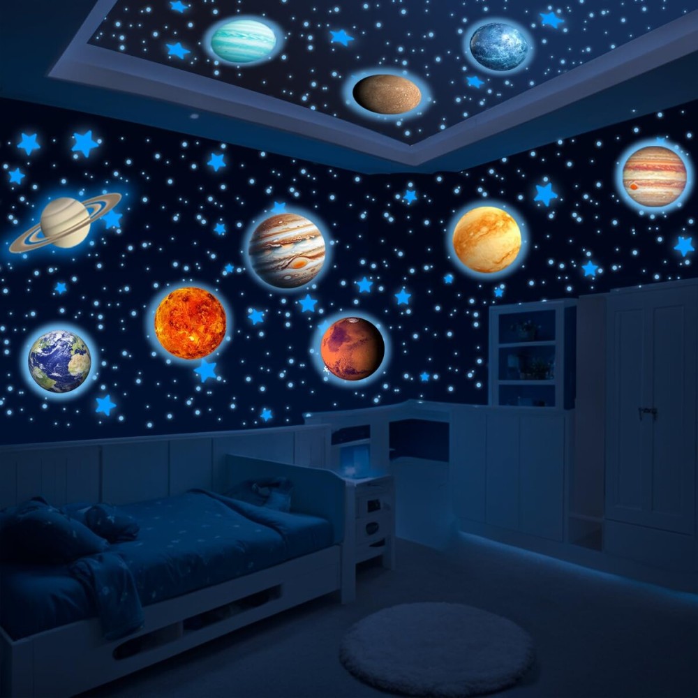 LUMOSX Glow in The Dark Stars and Planets - 534 pcs With Constellation E-Book | Solar System Wall Decal, Planet Decals, Space Stickers for Kids Room Decor (Blue)