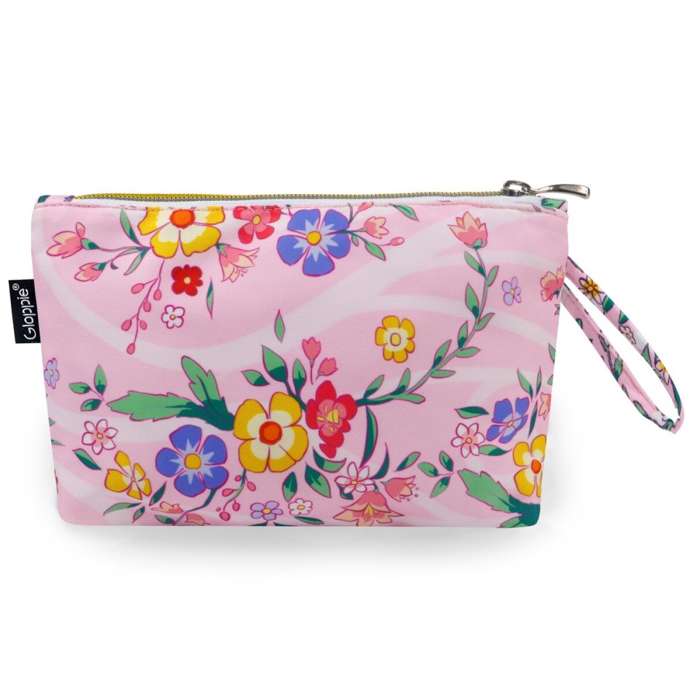 Gloppie Pink Small Makeup Bag for Purse - Cosmetic Bags for Women - Floral Makeup Pouch with Handle
