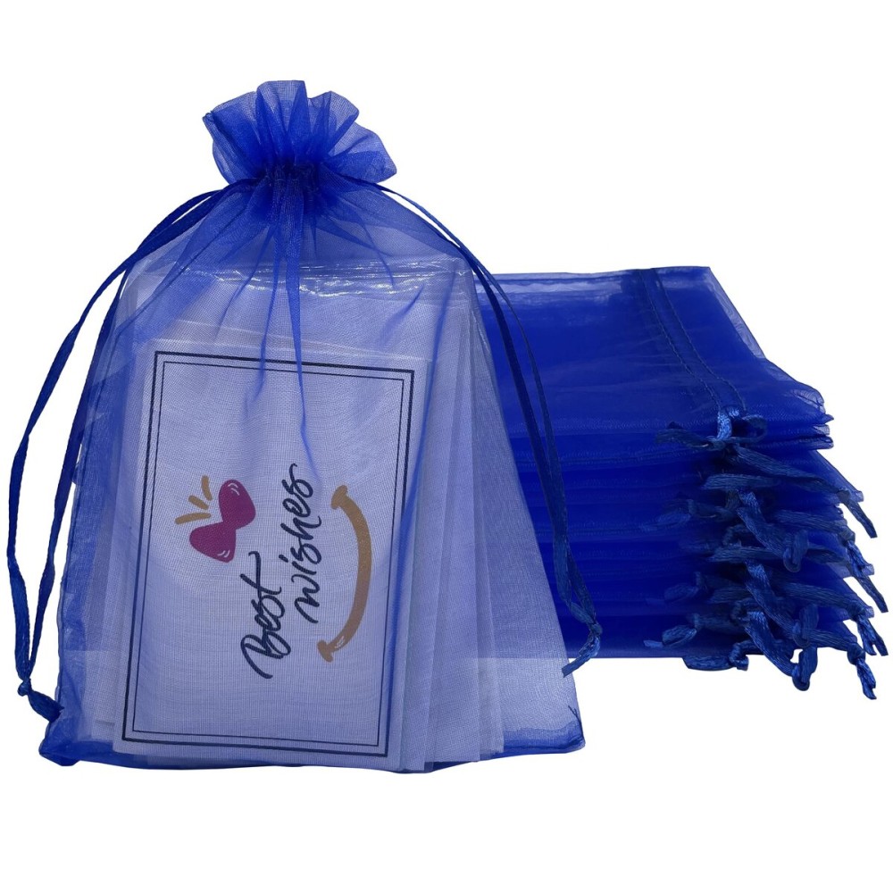 Jexila 100PCS Sheer Organza Bags - 5\'\'X7\'\' Royal Blue Mesh Drawstring Jewelry Gift Pouch Favor Goodie Bags for Baby Shower Wedding Party