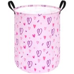 ACMUUNI 19.7 Round Pink Valentine\'s Day Laundry Clothes Hamper Laundry Basket with Handles,Storage Organizer Bins Laundry Gift Basket for Room, Bedroom Decor