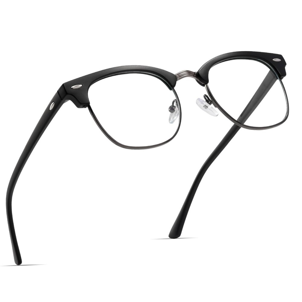 AOMASTE Blue Light Blocking Glasses Vintage Half Frame UV Clear Lens Anti Eyestrain Computer Gaming Glasses for Women Men(P47)