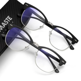 AOMASTE Blue Light Blocking Glasses Vintage Half Frame UV Clear Lens Anti Eyestrain Computer Gaming Glasses for Women Men(P58)