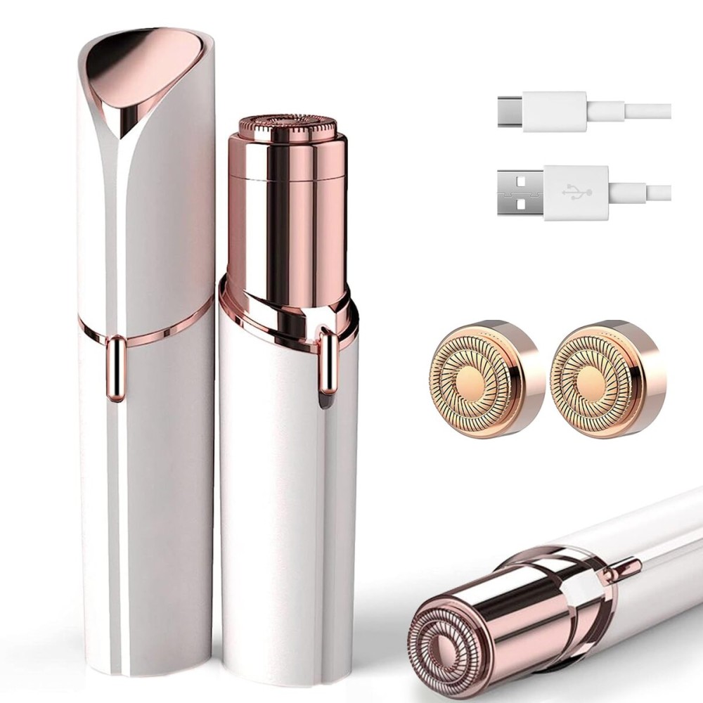 Facial Hair Removal for Women, Ladies Face Shaver for Upper Lip Chin and Peach Fuzz with USB Rechargeable Included 2 pc Replacement Heads