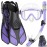 Ubekezele Snorkeling Gear for Adults Men Women,4 in 1 Snorkel Set with Panoramic View Diving Mask Anti-Fog Anti-Leak,Dry Top Snorkel,Fins and Travel Bag for Swimming,Snorkeling and Travel Diving
