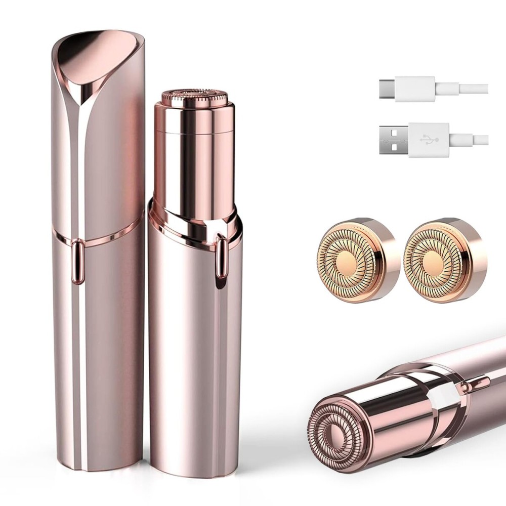 Facial Hair Removal for Women, Painless Hair Remover Device Lady Face Electric Razor for Lip, Chin,arms with USB Rechargeable Included 2 pc Replacement Heads