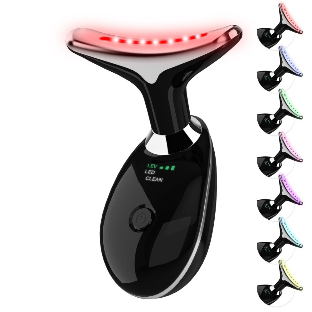 Red Light Therapy for Face, 7 Color LED Facial Light Therapy Wand for Skin Care at Home Blue Light Therapy Face Massager Tool for Neck (Black)