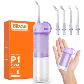 Bitvae P1 Water Dental Flosser, Portable Water Cleaner Picks, Cordless Mini Water Teeth Cleaners with Telescopic Water Tank, IPX7 Waterproof Oral Irrigator, Brace & Sensitive Teeth Care, Purple