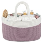 Comfy Cubs Rope Diaper Caddy Organizer 8.5 x 15 x 8 - Large Baby Diaper Basket with 3 Spacious Compartments - Stylish Cotton Baby Caddy Organizer for Diapers, Wipes & Essentials - Mauve