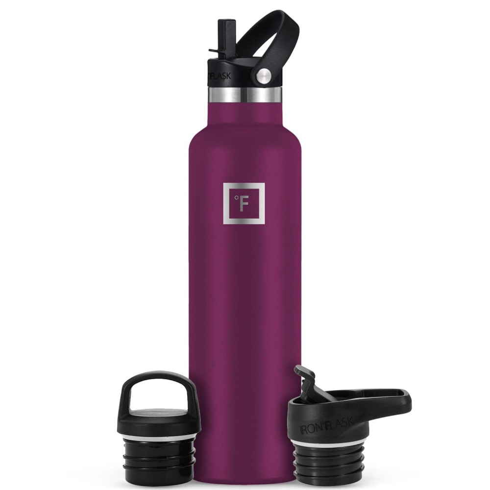 IRON FLASK Camping & Hiking Hydration Flask with Straw, BPA-Free Insulated Stainless Steel Sports Water Bottle - 24 oz Burgundy