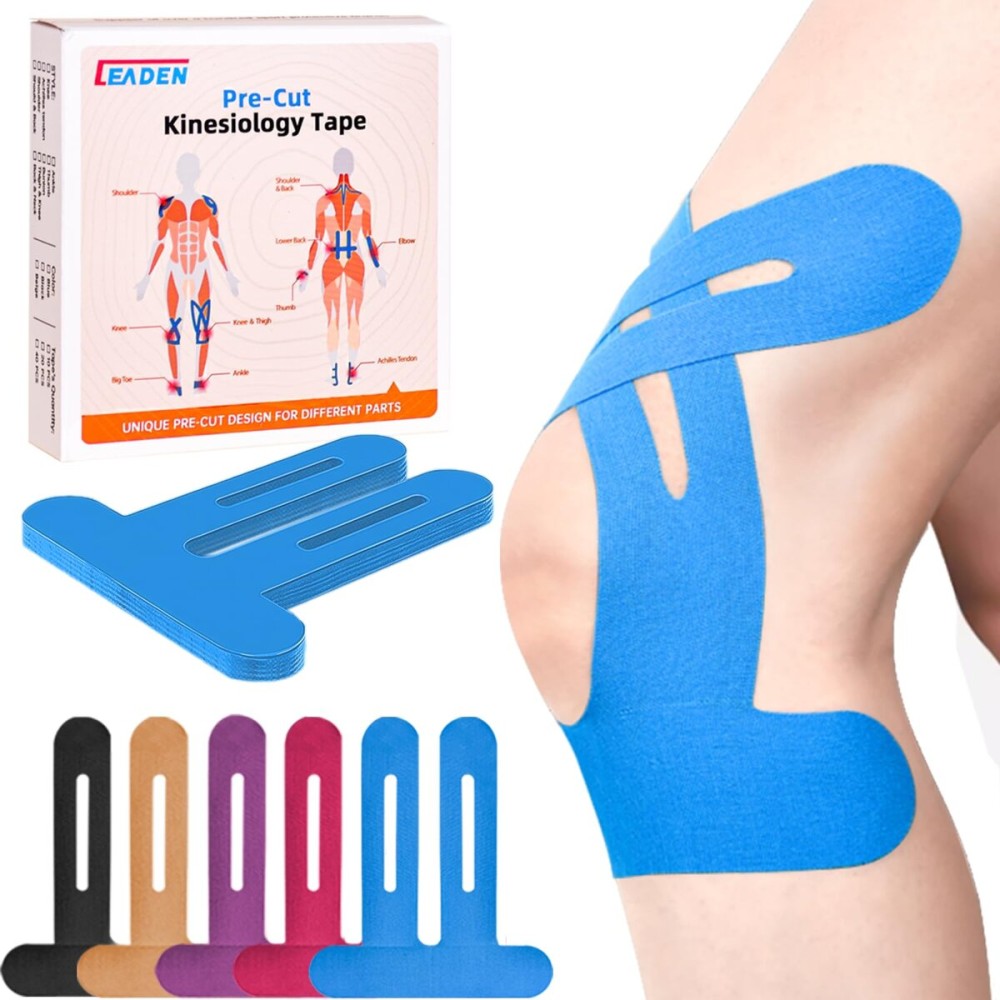 IEADEN Precut Kinesiology Tape for Knees, 10 Pcs - Knee Support & Stability, Knee Pain Relief Athletic Tape - Waterproof & Elastic, Breathable Hypoallergenic Latex-Free Tape, Blue