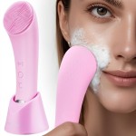 PRITECH Facial Cleansing Brush, Rechargeable Silicone Face Scrubber with Heat Massage End, Vibrating Exfoliator Scrubber for Deep Cleaning, Waterproof Face Brush for Women and Men (Pink)