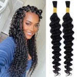 Selina Human Braiding Hair 2 Bundles Loose Deep Human Hair Bulk Micro Braiding Hair 50g/Bundle Deep Wave Bulk for Braiding Natural Black Color 26Inch
