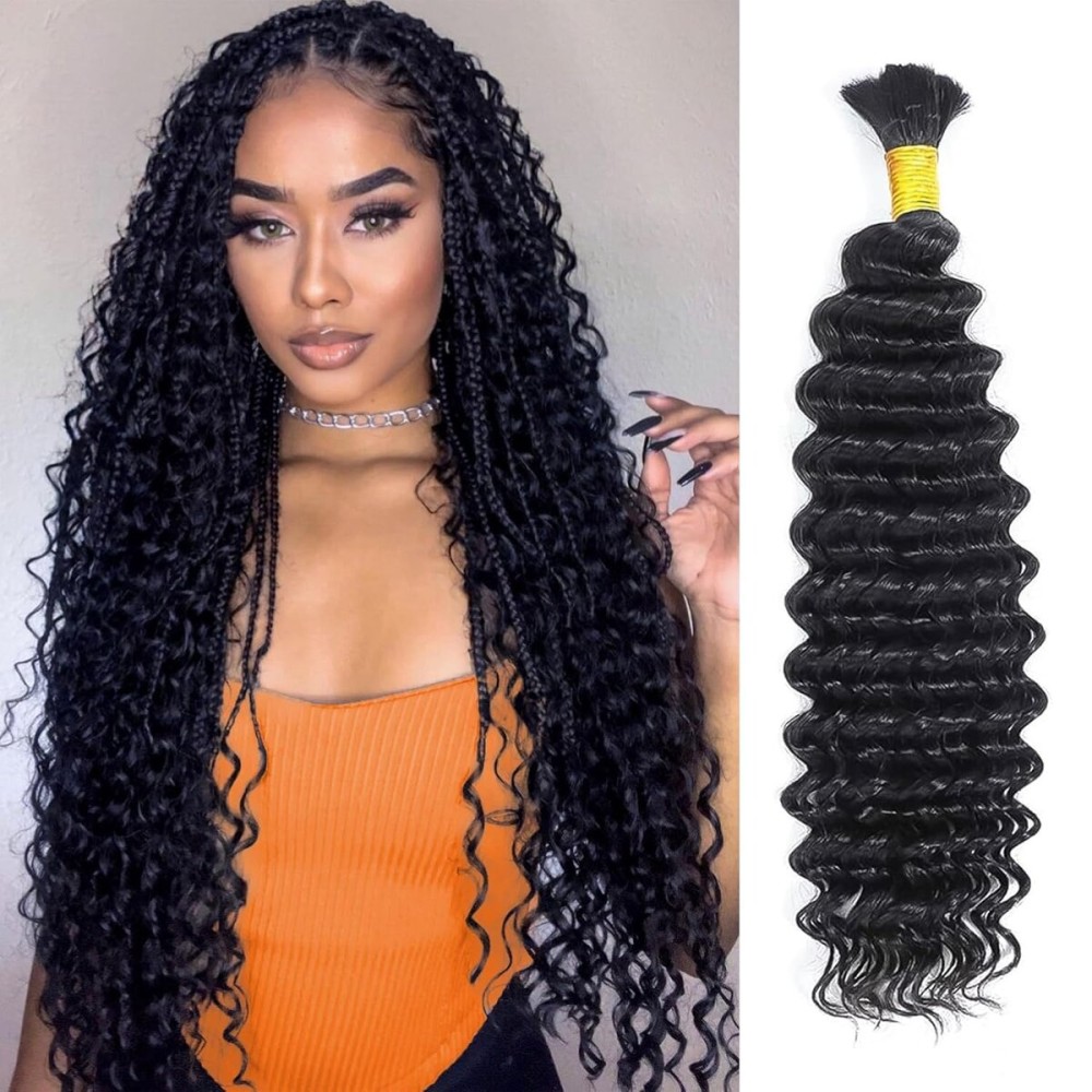 Selina Human Braiding Hair Bundle 50g Loose Deep Bulk Micro Braiding Hair Deep Wave Bulk Human Hair For Braiding Natural Black Color (Loose Deep, 22inch)