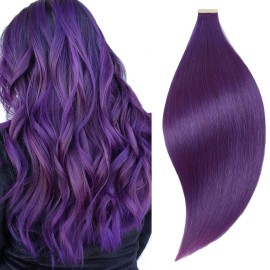 YDDM Tape in Human Hair Extensions, 20 Inch 10pcs Purple Straight 100% Remy Human Hair Seamless Tape in Hair Extensions(Purple, 20 Inch)