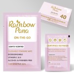 RainbowPana Feminine Wipes, 40 Count ON-THE-GO Individually Wrapped | Flushable Wipes, Travel Wipes for Women, Pre/Post-Intimacy Cleansing | Aloe, Portulaca, Vitamin E | pH Balanced, Biodegradable