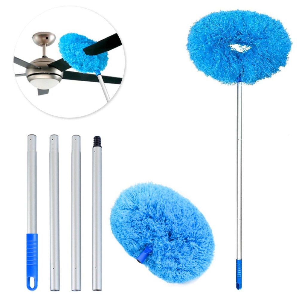 Ceiling Fan Duster Retractable Ceiling Cleaner Reusable Microfiber Ceiling Fan Blade Cleaner Duster with Extension Pole 13 to 50 inch for Furniture Bookshelves Wall Door Blue