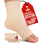 KEMFORD Ankle Compression Sleeve - 2-Pairs, Plantar Fasciitis Braces - Open Toe Compression Socks for Swelling, Sprain, Neuropathy, Foot Arch Support for Men and Women - 20-30mmhg, M, Beige