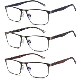 Lcbestbro 3 Pack Blue light Blocking Reading Glasses for Men, Stylish Metal Frame Readers (3 Pack Mix Color, 2.25, x)