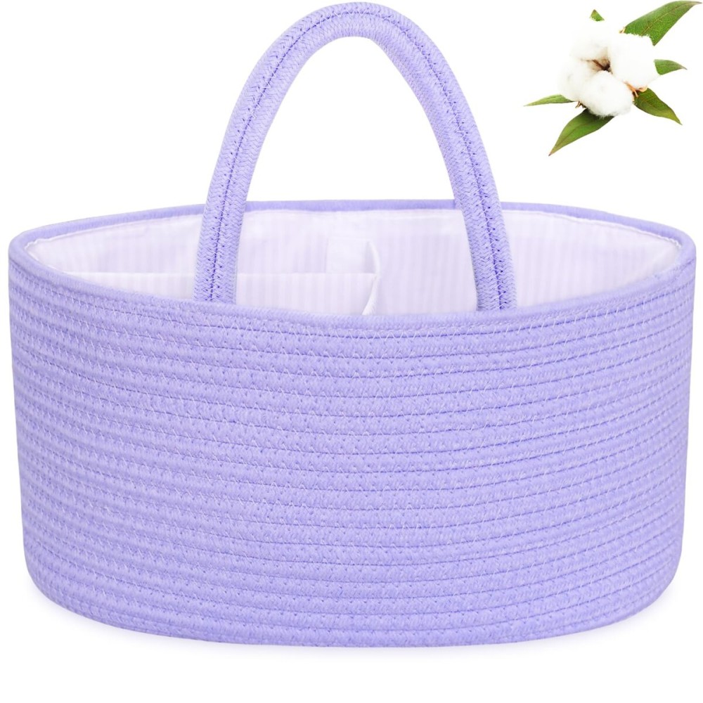 ABenkle Diaper Caddy Organizer, Boho Rustic Cotton Rope Nursery Baby Basket, Changing Table Organizer for Baby Diaper Storage and Baby Shower