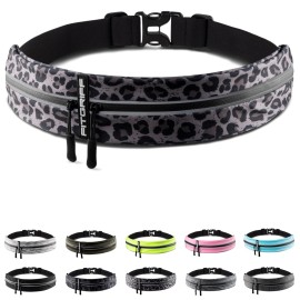 Fitgriff Running Belt for Men & Women - Secure Jogging Pouch for Phone, Keys & Essentials - For All Cell Phones (Leopard, 33.5 - 47.5 Waist Size)