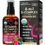 USDA Organic Vitamin B-Complex Liquid Spray 8-in-1 - B5 Pantothenic Acid | B12 Methylcobalamin | B1 Thiamine | B6 Pyridoxine | B7 Biotin | B9 Folic | B3 Niacinamide - Made in USA Supplement, 2fl oz
