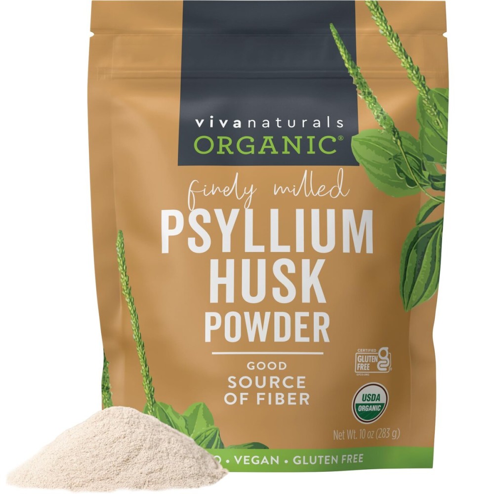 Viva Naturals Organic Psyllium Husk Powder, 10 oz - Finely Ground, Unflavored, Vegan, Keto, Paleo, Non-GMO Plant-Based Superfood, Good Source of Fiber for Gluten-Free Baking, Juices & Smoothies