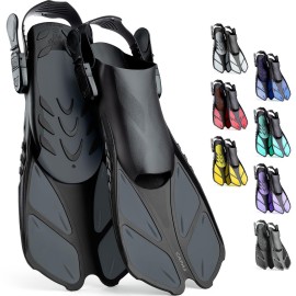 CAPAS Snorkel Fins, Swim Fins Travel Size Short Adjustable for Snorkeling Diving Adult Men Women Kids Open Heel Swimming Flippers
