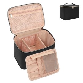 OCHEAL Travel Makeup Bag, Large Make up Bag Organizer Cosmetic Case with Detachable Brush Divider and Multi-purpose Comparement,Waterproof Portable for Toiletry Accessories Makeup Tools-Black