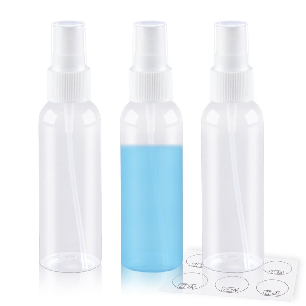 ZEJIA Small Spray Bottles 2OZ, Plastic Travel Spray Bottle, Refillable Mini Spray Bottle for Face, Liquids, Perfume, with Labels (3 Pack)