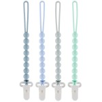 4-Pack Silicone Pacifier Clips with One-Piece Beads for Baby Boys and Girls - Flexible and Rust-Free Holders for Teething Relief and Baby Essentials, Safe for Newborns (Blue)