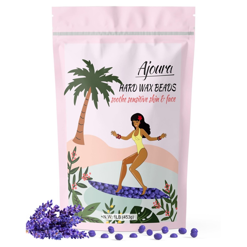 Ajoura 1lb Hard Lavender Wax Beads for Full Body Hair Removal - Brazilian, Bikini, Face, Eyebrows, Underarms, Arms, Chest, Back, Legs (Refill for Wax Warmer Kit, Purple)