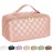 ALEXTINA Travel Makeup Bag, Vegan Leather Large Capacity Cosmetic Bags for Women,Waterproof Portable Pouch Open Flat Toiletry Bag Makeup Bag Organizer with Fixed Divider, Pink