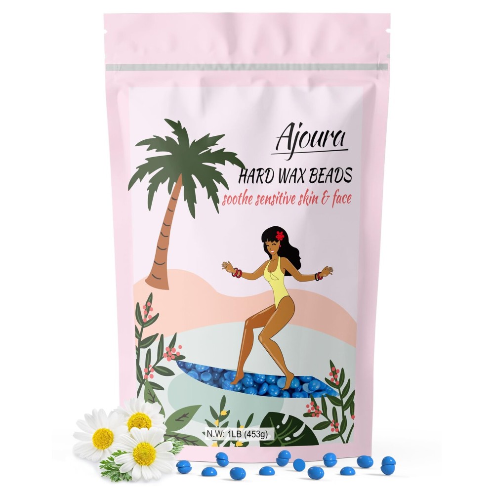Ajoura 1lb Hard Wax Beads for Hair Removal, Chamomile Wax Beans for Full Body, Brazilian, Bikini Waxing, Face, Eyebrows, Underarms, Arms, Chest, Back, Legs, Home Refill wax for Wax Warmer Kit (Blue)
