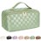 ALEXTINA Travel Makeup Bag, Vegan Leather Large Capacity Cosmetic Bags for Women,Waterproof Portable Pouch Open Flat Toiletry Bag Makeup Bag Organizer with Fixed Divider, Green