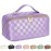 ALEXTINA Travel Makeup Bag, Vegan Leather Large Capacity Cosmetic Bags for Women,Waterproof Portable Pouch Open Flat Toiletry Bag Makeup Bag Organizer with Fixed Divider, Purple