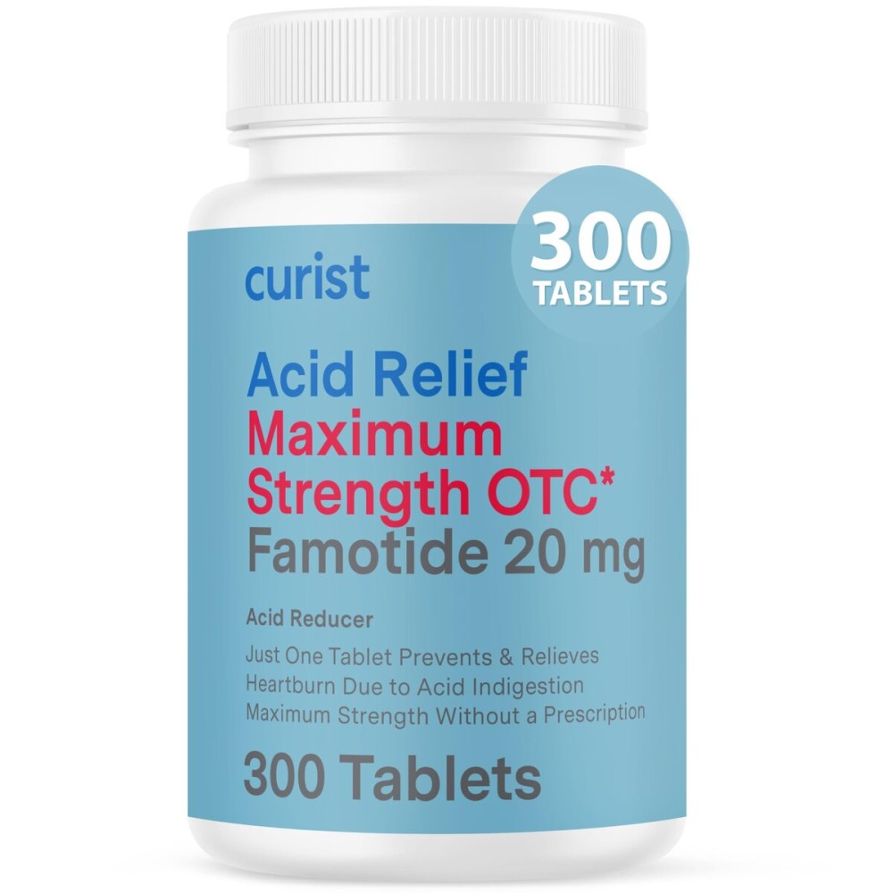 Curist Famotidine 20mg Bulk Pack (300 Count Tablets) Acid Reflux Medicine for Heartburn Relief - OTC Maximum Strength Stomach Acid Reducer - Anti Acid Relief Tablets for Indigestion Heartburn Relief