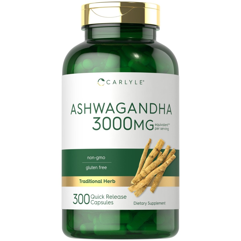 Carlyle Ashwagandha Supplement for Women and Men | 3000mg | 300 Capsules | Herb Root Extract with Black Pepper | Non-GMO and Gluten Free