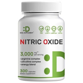 Nitric Oxide Supplement 3,000mg, 300 Capsules | 12-in-1 Complex for Men & Women - Arginine, Citrulline, Korean Red Ginseng, Tongkat Ali, Maca Root, & Marshmallow Blend*