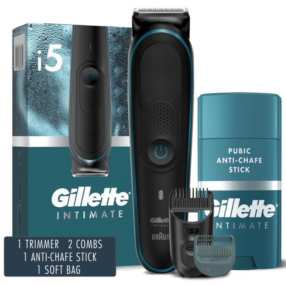 Gillette Intimate Mens Pubic Hair Trimmer, SkinFirst Pubic Hair Trimmer for Men, Waterproof, with Anti Chafe Stick