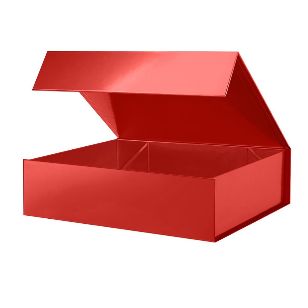 PACKHOME Large Christmas Gift Box 13.5x10x3.5 Inches, Sturdy Shirt Box with Magnetic Lid for Multiple Occasions (Glossy Red)