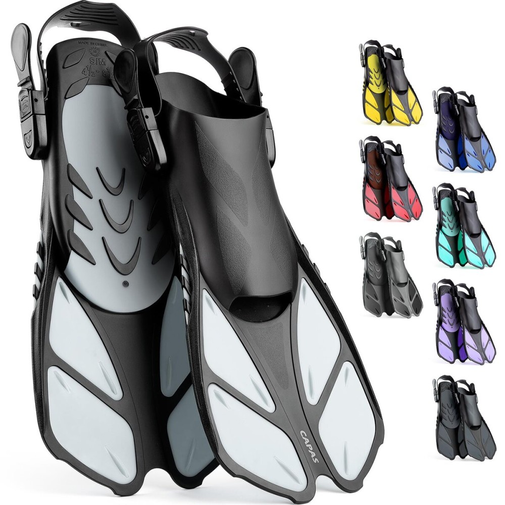 CAPAS Snorkel Fins, Swim Fins Travel Size Short Adjustable for Snorkeling Diving Adult Men Women Kids Open Heel Swimming Flippers