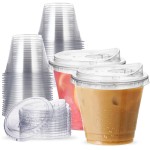 9 oz Clear Plastic Cups with Strawless-Sip-Lids, 25 Sets Disposable Cups Plastic Iced Coffee Cups, To Go Cups with Sip Through Lids for Smoothie, Milkshake, Cold Drinks for Party, Wedding, Event