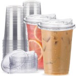 20 oz Clear Plastic Cups with Strawless-Sip-Lids, 25 Sets Disposable Cup Plastic Iced Coffee Cups, To Go Cup with Sip Through Lids for Smoothie, Milkshake, Cold Drinks for Party, Wedding, Event