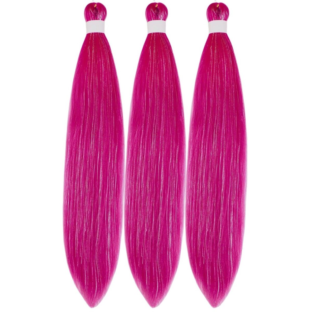 Gozill Hot Pink Braiding Hair Pre stretched Glitter Tinsel Prestretched Hypoallergenic Braiding Hair Ez Braid Synthetic Knotless Itch Free