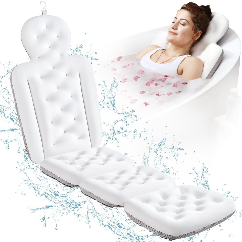Full Body Bath Pillow for Bathtub, Thick Bathtub Cushion with Laundry Bag, Luxury Tub Pillow for Bath for Headrest Neck and Back Support White 60 x 16
