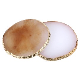2 Pcs Resin Nail Art Palette, Nail Art Painting Mixed Color Palettes Gold Edge Nail Holder Nail Art Display Board (Coffee, White)