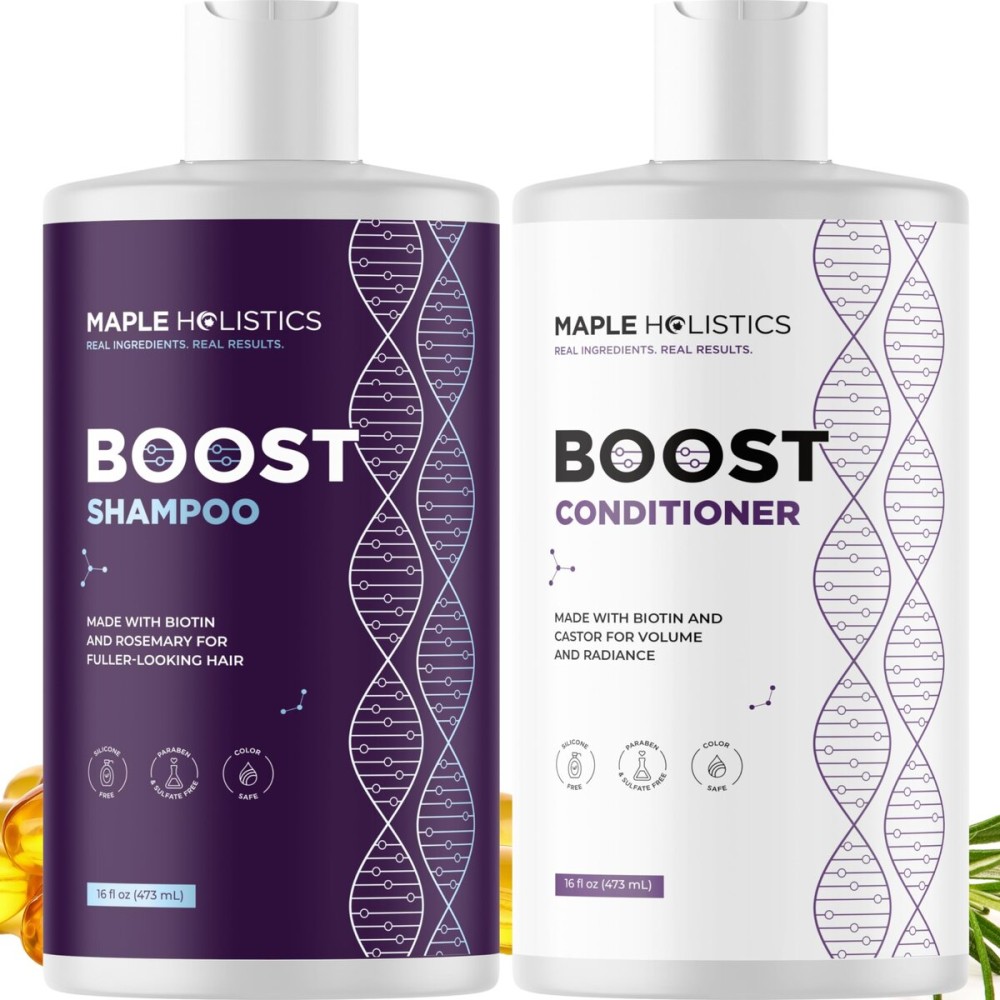 Advanced Biotin Shampoo and Conditioner Set - Sulfate and Paraben Free Shampoo and Conditioner for Thinning Hair with Rice Water Black Castor Caffeine Collagen and Rosemary Essential Oil (16 Fl Oz)