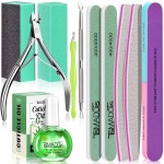 TsMADDTs Cuticle Pusher Nail File Kit, Nail Buffers and Files with 3 Files, 2 Buffering Blocks, 2 Polishing Buffers, Cuticle Nippers, Pusher and Oil