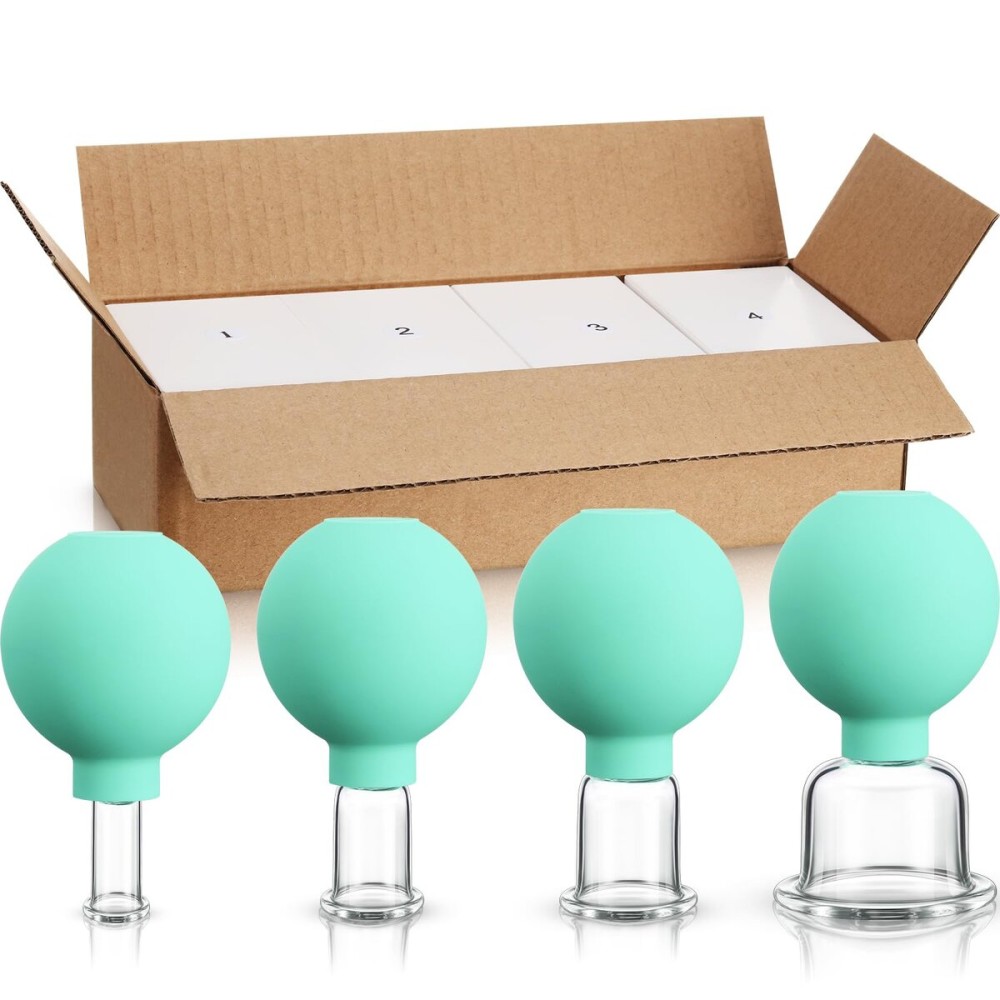 BBTO 4 Pieces Glass Cupping Set Glass Silicone Cupping Cups Massage Vacuum Suction Cupping Cups for Body Face Leg Arm Back Shoulder Muscle and Joint Pain (Mint Green)