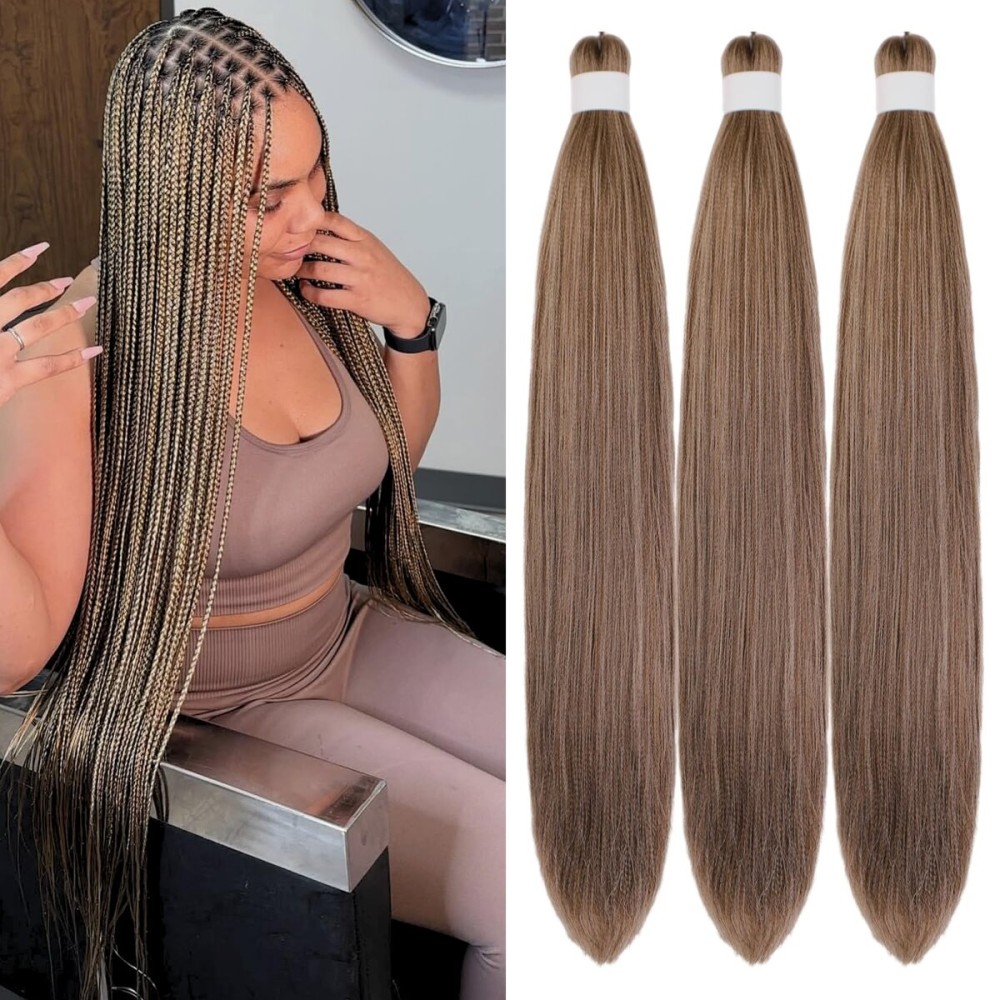 Ash Brown Braiding Hair Pre Stretched Box Braids Hair Extension 26 Inch Colorful Fake Hair for Braiding